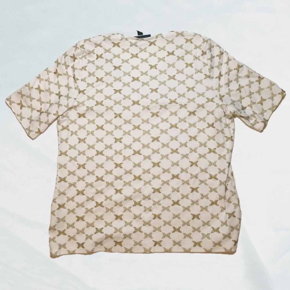 Karen Scott White & Gold Glitter Butterfly Shirt